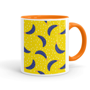 Yellow seamless with blue bananas, Mug colored orange, ceramic, 330ml