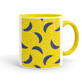 Yellow seamless with blue bananas, Mug colored yellow, ceramic, 330ml