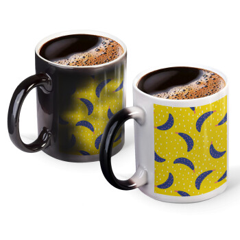 Yellow seamless with blue bananas, Color changing magic Mug, ceramic, 330ml when adding hot liquid inside, the black colour desappears (1 pcs)