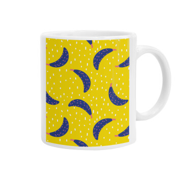 Yellow seamless with blue bananas, Ceramic coffee mug, 330ml (1pcs)