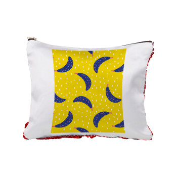 Yellow seamless with blue bananas, Red sequin cosmetic bag