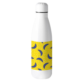 Yellow seamless with blue bananas, Metal mug thermos (Stainless steel), 500ml