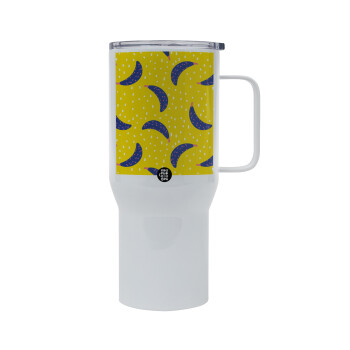 Yellow seamless with blue bananas, Mega Stainless steel Tumbler with lid, double wall 750L