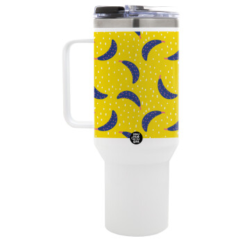 Yellow seamless with blue bananas, Mega Tumbler με καπάκι, διπλού τοιχώματος (θερμό) 1,2L