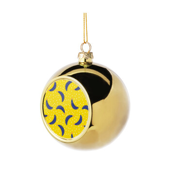 Yellow seamless with blue bananas, Golden Christmas tree ball ornament 8cm