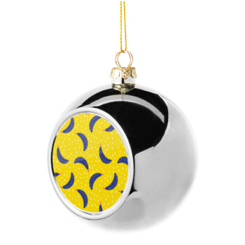 Yellow seamless with blue bananas, Silver 8cm Christmas tree ball ornament