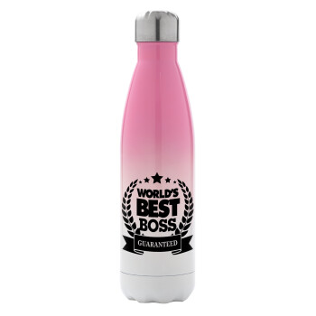 World's best boss stars, Metal mug thermos Pink/White (Stainless steel), double wall, 500ml