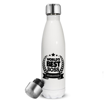 World's best boss stars, Metal mug thermos White (Stainless steel), double wall, 500ml