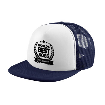 World's best boss stars, Καπέλο Ενηλίκων Soft Trucker με Δίχτυ Dark Blue/White (POLYESTER, ΕΝΗΛΙΚΩΝ, UNISEX, ONE SIZE)