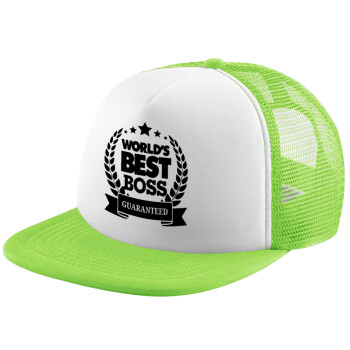 World's best boss stars, Child's Soft Trucker Hat with Green/White Mesh (POLYESTER, CHILDREN'S, ONE SIZE)