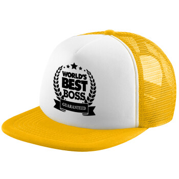 World's best boss stars, Καπέλο Ενηλίκων Soft Trucker με Δίχτυ Κίτρινο/White (POLYESTER, ΕΝΗΛΙΚΩΝ, UNISEX, ONE SIZE)