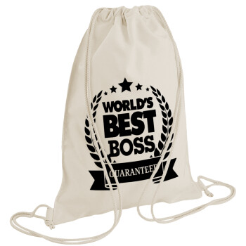 World's best boss stars, Backpack bag GYMBAG natural (28x40cm)