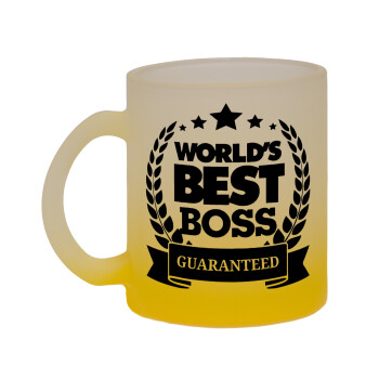 World's best boss stars, Κούπα γυάλινη δίχρωμη με βάση το κίτρινο ματ, 330ml