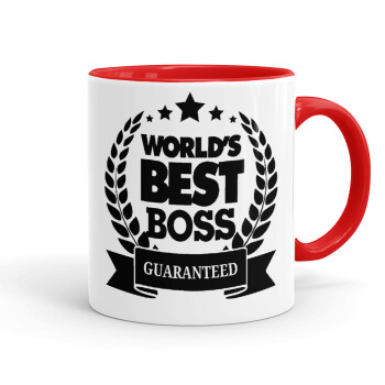 World's best boss stars, Κούπα χρωματιστή κόκκινη, κεραμική, 330ml