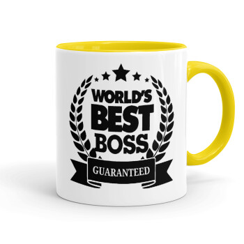 World's best boss stars, Κούπα χρωματιστή κίτρινη, κεραμική, 330ml
