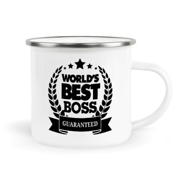 World's best boss stars, Metallic enamel cup white 360ml