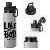 Metallic water bottle with safety cap, 850ml aluminum