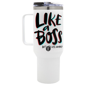 Like a boss, but with less money!!!, Mega Tumbler με καπάκι, διπλού τοιχώματος (θερμό) 1,2L