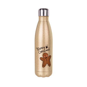 mr gingerbread, Glitter gold stainless steel thermos bottle, double-walled, 500ml