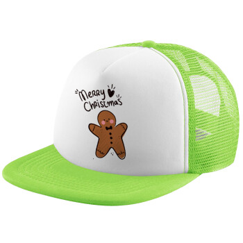 mr gingerbread, Adult Soft Trucker Hat with Mesh GREEN/WHITE (POLYESTER, ADULT, ONE SIZE)