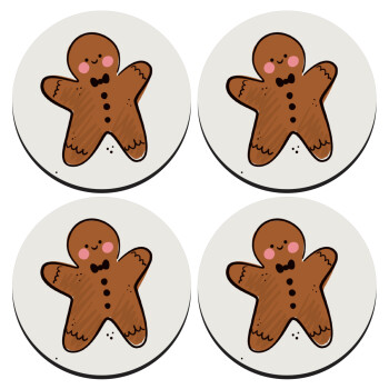 mr gingerbread, SET of 4 round wooden coasters (9cm)