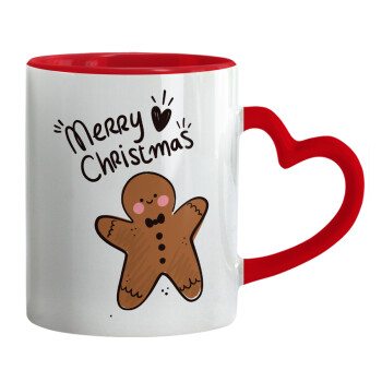 mr gingerbread, Mug heart red handle, ceramic, 330ml