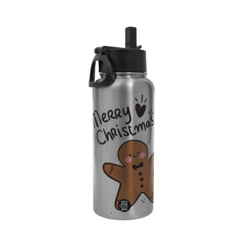 mr gingerbread, Metal mug thermo Silver with Straw and Spout Lid (Stainless steel), double wall, 950ml