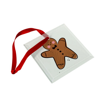 mr gingerbread, Christmas ornament, glass square ornament 9x9cm