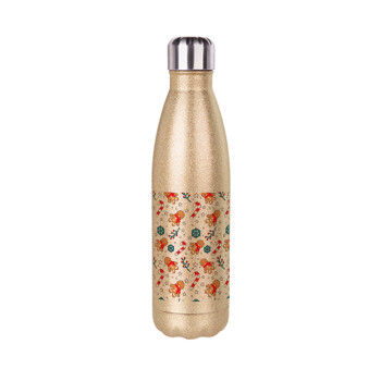 xmas gingerbread, Glitter gold stainless steel thermos bottle, double-walled, 500ml