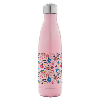 Merry Xmas ho ho ho, Metal mug thermos Pink Iridiscent (Stainless steel), double wall, 500ml