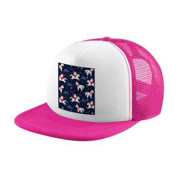 Unicorns & Santas, Adult Soft Trucker Hat with Pink/White Mesh (POLYESTER, ADULT, UNISEX, ONE SIZE)