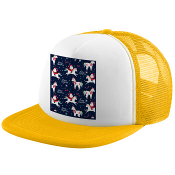 Unicorns & Santas, Adult Soft Trucker Hat with Yellow/White Mesh (POLYESTER, ADULT, UNISEX, ONE SIZE)