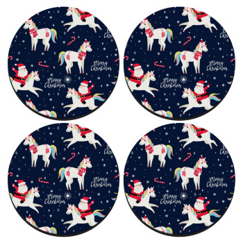 Unicorns & Santas, SET of 4 round wooden coasters (9cm)
