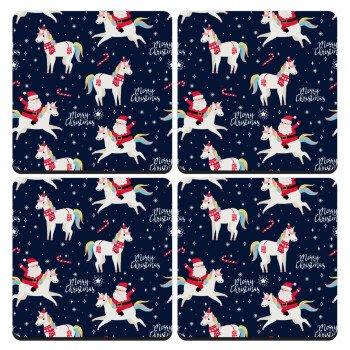 Unicorns & Santas, ΣΕΤ 4 Σουβέρ ξύλινα τετράγωνα (9cm)