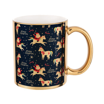 Unicorns & Santas, Mug ceramic, gold mirror, 330ml