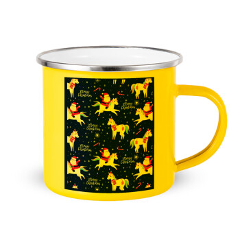 Unicorns & Santas, Yellow Enamel Metallic Cup 360ml