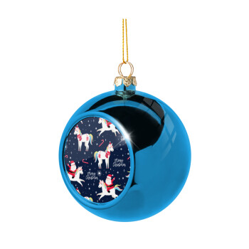 Unicorns & Santas, Blue Christmas tree ball ornament 8cm