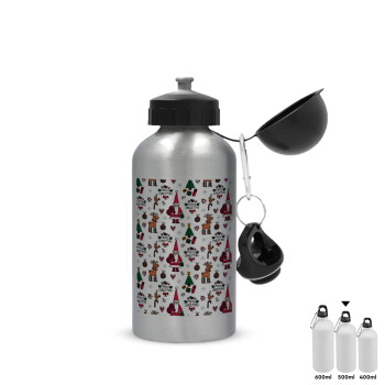 Santas, Deers & Trees, Metallic water jug, Silver, aluminum 500ml