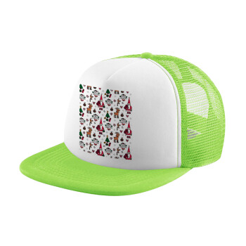 Santas, Deers & Trees, Child's Soft Trucker Hat with Green/White Mesh (POLYESTER, CHILDREN'S, ONE SIZE)