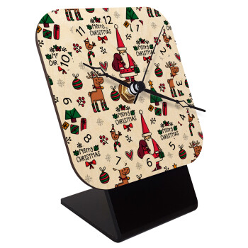 Santas, Deers & Trees, Quartz Table clock in natural wood (10cm)