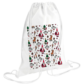 Santas, Deers & Trees, Backpack pouch GYMBAG white (28x40cm)