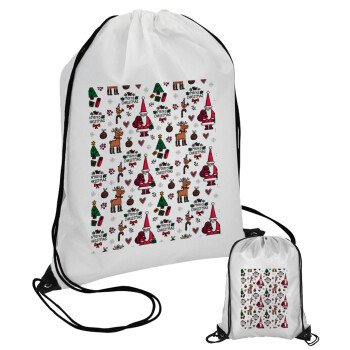 Santas, Deers & Trees, Pouch bag with black cords (1 piece)