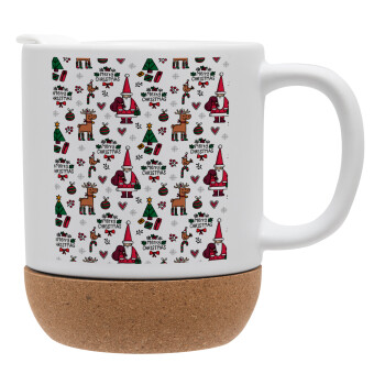 Santas, Deers & Trees, Ceramic coffee mug Cork (MAT), 330ml (1pcs)