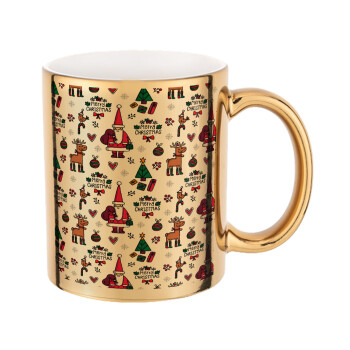 Santas, Deers & Trees, Mug ceramic, gold mirror, 330ml