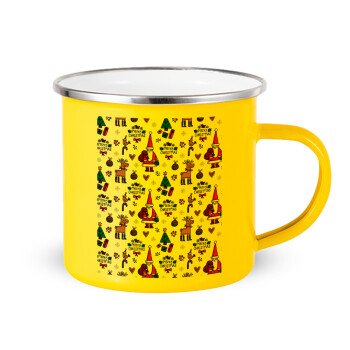 Santas, Deers & Trees, Yellow Enamel Metallic Cup 360ml