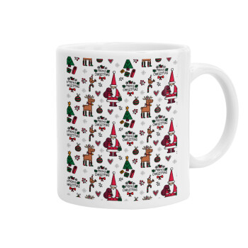 Santas, Deers & Trees, Ceramic coffee mug, 330ml (1pcs)