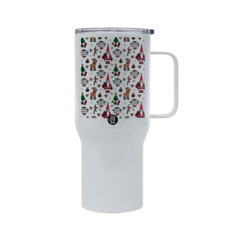 Santas, Deers & Trees, Mega Stainless steel Tumbler with lid, double wall 750L