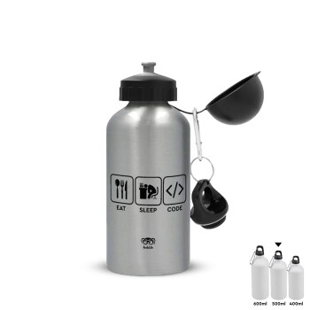 Eat Sleep Code, Metallic water jug, Silver, aluminum 500ml