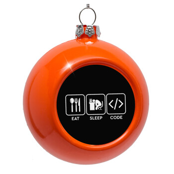 Eat Sleep Code, Orange Christmas tree ornament bauble 8cm