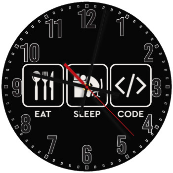 Eat Sleep Code, Ρολόι τοίχου ξύλινο (30cm)
